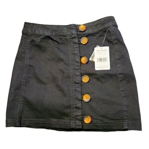 NWT Free People size 2 black denim buttons skirt short